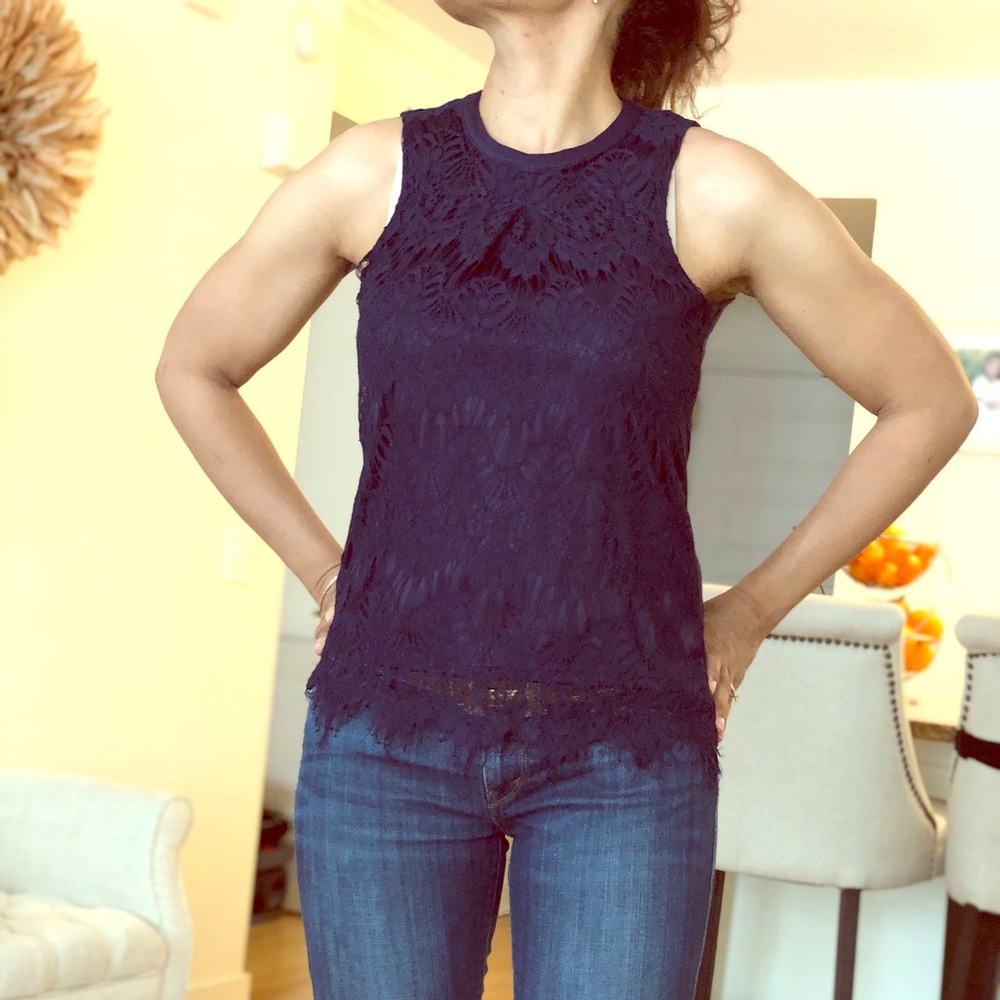 Navy lace and cotton top